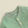 imageKuriozud Newborn Infant Unisex Baby Boy Girl Clothes Button Romper Jumpsuit Basic One Piece OutfitsWaffle Long Sleeve Green