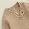 imageKuriozud Newborn Infant Unisex Baby Boy Girl Clothes Button Romper Jumpsuit Basic One Piece OutfitsWaffle Long Sleeve Khaki