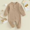 imageKuriozud Newborn Infant Unisex Baby Boy Girl Clothes Button Romper Jumpsuit Basic One Piece OutfitsWaffle Long Sleeve Khaki