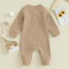 imageKuriozud Newborn Infant Unisex Baby Boy Girl Clothes Button Romper Jumpsuit Basic One Piece OutfitsWaffle Long Sleeve Khaki