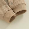 imageKuriozud Newborn Infant Unisex Baby Boy Girl Clothes Button Romper Jumpsuit Basic One Piece OutfitsWaffle Long Sleeve Khaki
