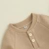 imageKuriozud Newborn Infant Unisex Baby Boy Girl Clothes Button Romper Jumpsuit Basic One Piece OutfitsWaffle Long Sleeve Khaki