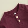 imageKuriozud Newborn Infant Unisex Baby Boy Girl Clothes Button Romper Jumpsuit Basic One Piece OutfitsWaffle Long Sleeve Wine Red