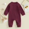 imageKuriozud Newborn Infant Unisex Baby Boy Girl Clothes Button Romper Jumpsuit Basic One Piece OutfitsWaffle Long Sleeve Wine Red