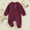 imageKuriozud Newborn Infant Unisex Baby Boy Girl Clothes Button Romper Jumpsuit Basic One Piece OutfitsWaffle Long Sleeve Wine Red