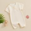 imageKuriozud Newborn Infant Unisex Baby Boy Girl Clothes Button Romper Jumpsuit Basic One Piece OutfitsWaffle Short Sleeve Apricot