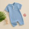 imageKuriozud Newborn Infant Unisex Baby Boy Girl Clothes Button Romper Jumpsuit Basic One Piece OutfitsWaffle Short Sleeve Blue