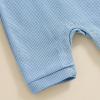 imageKuriozud Newborn Infant Unisex Baby Boy Girl Clothes Button Romper Jumpsuit Basic One Piece OutfitsWaffle Short Sleeve Blue
