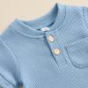 imageKuriozud Newborn Infant Unisex Baby Boy Girl Clothes Button Romper Jumpsuit Basic One Piece OutfitsWaffle Short Sleeve Blue