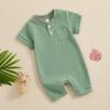 imageKuriozud Newborn Infant Unisex Baby Boy Girl Clothes Button Romper Jumpsuit Basic One Piece OutfitsWaffle Short Sleeve Green