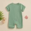 imageKuriozud Newborn Infant Unisex Baby Boy Girl Clothes Button Romper Jumpsuit Basic One Piece OutfitsWaffle Short Sleeve Green