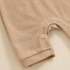 imageKuriozud Newborn Infant Unisex Baby Boy Girl Clothes Button Romper Jumpsuit Basic One Piece OutfitsWaffle Short Sleeve Khaki