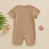 imageKuriozud Newborn Infant Unisex Baby Boy Girl Clothes Button Romper Jumpsuit Basic One Piece OutfitsWaffle Short Sleeve Khaki