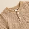 imageKuriozud Newborn Infant Unisex Baby Boy Girl Clothes Button Romper Jumpsuit Basic One Piece OutfitsWaffle Short Sleeve Khaki