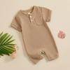 imageKuriozud Newborn Infant Unisex Baby Boy Girl Clothes Button Romper Jumpsuit Basic One Piece OutfitsWaffle Short Sleeve Khaki