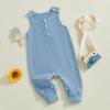 imageKuriozud Newborn Infant Unisex Baby Boy Girl Clothes Button Romper Jumpsuit Basic One Piece OutfitsWaffle Sleeveless Blue