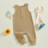 imageKuriozud Newborn Infant Unisex Baby Boy Girl Clothes Button Romper Jumpsuit Basic One Piece OutfitsWaffle Sleeveless Khaki