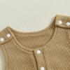imageKuriozud Newborn Infant Unisex Baby Boy Girl Clothes Button Romper Jumpsuit Basic One Piece OutfitsWaffle Sleeveless Khaki