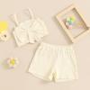 imageKuriozud Summer Clothes for Toddler Baby Girl Cute Bow Sleeveless Tank Top and Shorts Set Ribbed 2 Piece OutfitRibbed Apricot
