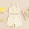 imageKuriozud Summer Clothes for Toddler Baby Girl Cute Bow Sleeveless Tank Top and Shorts Set Ribbed 2 Piece OutfitRibbed Apricot