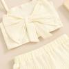imageKuriozud Summer Clothes for Toddler Baby Girl Cute Bow Sleeveless Tank Top and Shorts Set Ribbed 2 Piece OutfitRibbed Apricot