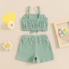 imageKuriozud Summer Clothes for Toddler Baby Girl Cute Bow Sleeveless Tank Top and Shorts Set Ribbed 2 Piece OutfitRibbed Green
