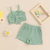 imageKuriozud Summer Clothes for Toddler Baby Girl Cute Bow Sleeveless Tank Top and Shorts Set Ribbed 2 Piece OutfitRibbed Green