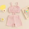 imageKuriozud Summer Clothes for Toddler Baby Girl Cute Bow Sleeveless Tank Top and Shorts Set Ribbed 2 Piece OutfitRibbed Pink