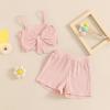 imageKuriozud Summer Clothes for Toddler Baby Girl Cute Bow Sleeveless Tank Top and Shorts Set Ribbed 2 Piece OutfitRibbed Pink
