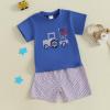 imageKuriozud Toddler Baby Boy 4th Of July Outfit Truck American Flag Tshirt Top Red White Bule Shorts Set Fourth Of July ClothesTruck American Flag Blue