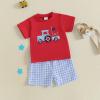 imageKuriozud Toddler Baby Boy 4th Of July Outfit Truck American Flag Tshirt Top Red White Bule Shorts Set Fourth Of July ClothesTruck American Flag Red