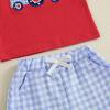 imageKuriozud Toddler Baby Boy 4th Of July Outfit Truck American Flag Tshirt Top Red White Bule Shorts Set Fourth Of July ClothesTruck American Flag Red