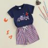 imageKuriozud Toddler Baby Boy 4th Of July Outfit Truck American Flag Tshirt Top Red White Bule Shorts Set Fourth Of July ClothesTruck Star Navy Blue