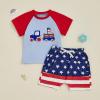 imageKuriozud Toddler Baby Boy 4th Of July Outfit Truck American Flag Tshirt Top Red White Bule Shorts Set Fourth Of July ClothesTruck Usa Flag Blue