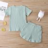 imageKuriozud Unisex Toddler Baby Boy Girl Clothes Ribbed Knit TShirt Top Pants Solid Color 2 Piece Outfits LoungewearKids Shorts Set Light Green