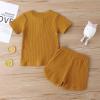 imageKuriozud Unisex Toddler Baby Boy Girl Clothes Ribbed Knit TShirt Top Pants Solid Color 2 Piece Outfits LoungewearKids Shorts Set Yellow