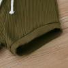 imageKuriozud Unisex Toddler Baby Boy Girl Clothes Ribbed Knit TShirt Top Pants Solid Color 2 Piece Outfits LoungewearShorts Set Army Green