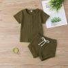 imageKuriozud Unisex Toddler Baby Boy Girl Clothes Ribbed Knit TShirt Top Pants Solid Color 2 Piece Outfits LoungewearShorts Set Army Green