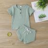 imageKuriozud Unisex Toddler Baby Boy Girl Clothes Ribbed Knit TShirt Top Pants Solid Color 2 Piece Outfits LoungewearShorts Set Light Green