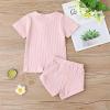 imageKuriozud Unisex Toddler Baby Boy Girl Clothes Ribbed Knit TShirt Top Pants Solid Color 2 Piece Outfits LoungewearShorts Set Pink