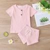 imageKuriozud Unisex Toddler Baby Boy Girl Clothes Ribbed Knit TShirt Top Pants Solid Color 2 Piece Outfits LoungewearShorts Set Pink