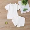 imageKuriozud Unisex Toddler Baby Boy Girl Clothes Ribbed Knit TShirt Top Pants Solid Color 2 Piece Outfits LoungewearShorts Set White