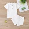 imageKuriozud Unisex Toddler Baby Boy Girl Clothes Ribbed Knit TShirt Top Pants Solid Color 2 Piece Outfits LoungewearShorts Set White