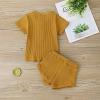 imageKuriozud Unisex Toddler Baby Boy Girl Clothes Ribbed Knit TShirt Top Pants Solid Color 2 Piece Outfits LoungewearShorts Set Yellow