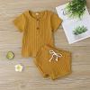 imageKuriozud Unisex Toddler Baby Boy Girl Clothes Ribbed Knit TShirt Top Pants Solid Color 2 Piece Outfits LoungewearShorts Set Yellow