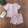 imageToddler Baby Boy Girl Cotton Linen Clothes Solid Color Short Sleeve TShirt  Drawstring Shorts 2 Piece Outfit SetLight Purple