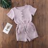 imageToddler Baby Boy Girl Cotton Linen Clothes Solid Color Short Sleeve TShirt  Drawstring Shorts 2 Piece Outfit SetLight Purple