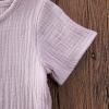 imageToddler Baby Boy Girl Cotton Linen Clothes Solid Color Short Sleeve TShirt  Drawstring Shorts 2 Piece Outfit SetLight Purple