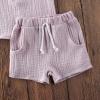 imageToddler Baby Boy Girl Cotton Linen Clothes Solid Color Short Sleeve TShirt  Drawstring Shorts 2 Piece Outfit SetLight Purple