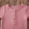 imageToddler Baby Boy Girl Cotton Linen Clothes Solid Color Short Sleeve TShirt  Drawstring Shorts 2 Piece Outfit SetPink